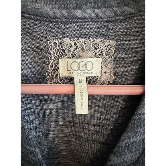LOGO by Lori Goldstein Top Lace Chiffon Open Front Cardigan Vest Y2K Retro‎ M - Picture 4 of 6